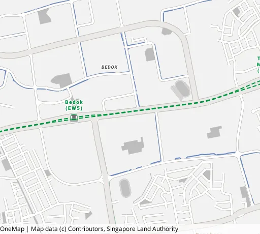 Map of the area around Blk 27 New Upp Changi Rd in Bedok, showing 400 m and 1 km rings and 2 primary schools within 1 km