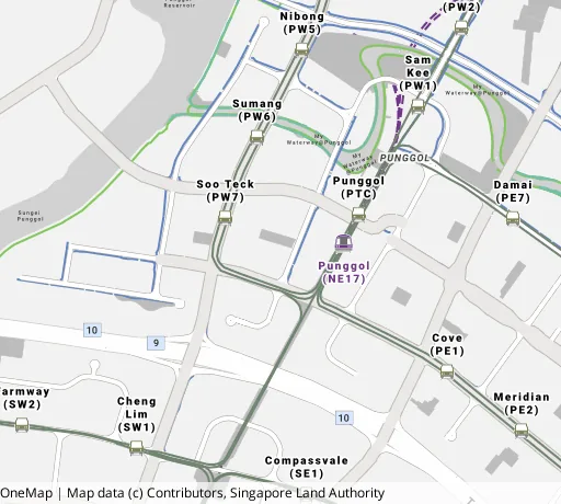 Map of the area around Blk 270A Punggol Field in Punggol, showing 400 m and 1 km rings and 4 primary schools within 1 km