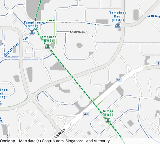 Map of the area around Blk 271 Tampines St 21 in Tampines, showing 400 m and 1 km rings and 4 primary schools within 1 km