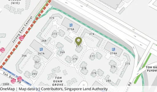 Location map of Blk 271 Toh Guan Rd, a HDB resale block in Jurong East, Singapore