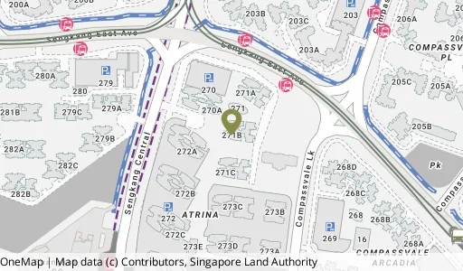 Location map of Blk 271B Sengkang Ctrl, a HDB resale block in Sengkang, Singapore