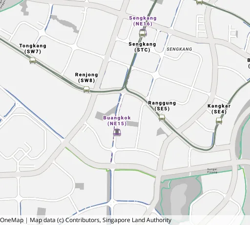 Map of the area around Blk 272B Sengkang Ctrl in Sengkang, showing 400 m and 1 km rings and 6 primary schools within 1 km