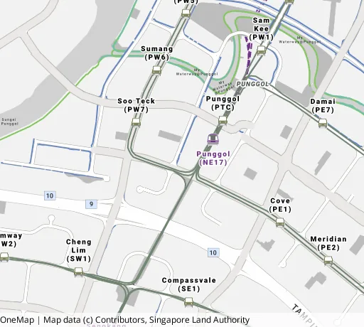 Map of the area around Blk 272C Punggol Walk in Punggol, showing 400 m and 1 km rings and 6 primary schools within 1 km