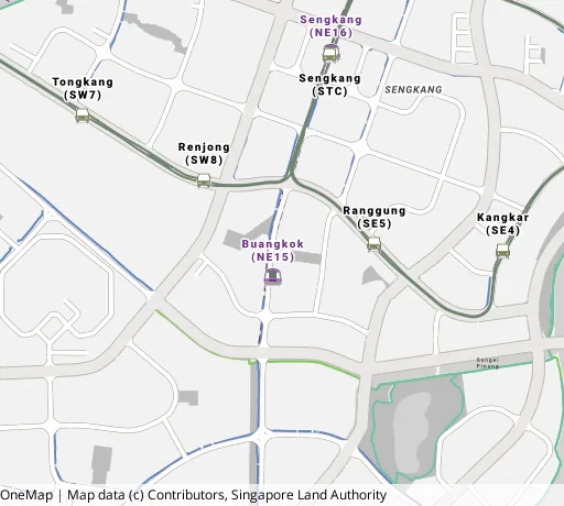 Map of the area around Blk 272D Sengkang Ctrl in Sengkang, showing 400 m and 1 km rings and 5 primary schools within 1 km