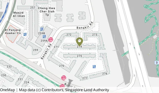 Location map of Blk 274 Bangkit Rd, a HDB resale block in Bukit Panjang, Singapore