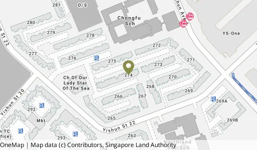 Location map of Blk 274 Yishun St 22, a HDB resale block in Yishun, Singapore