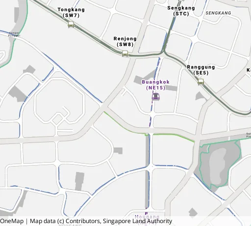 Map of the area around Blk 274A Compassvale Bow in Sengkang, showing 400 m and 1 km rings and 5 primary schools within 1 km