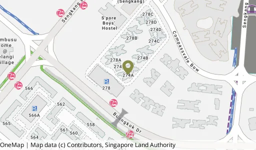 Location map of Blk 274A Compassvale Bow, a HDB resale block in Sengkang, Singapore