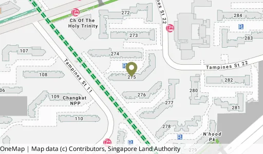 Location map of Blk 275 Tampines St 22, a HDB resale block in Tampines, Singapore