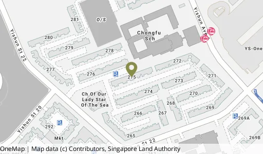 Location map of Blk 275 Yishun St 22, a HDB resale block in Yishun, Singapore