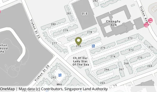 Location map of Blk 276 Yishun St 22, a HDB resale block in Yishun, Singapore