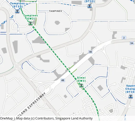 Map of the area around Blk 277 Tampines St 22 in Tampines, showing 400 m and 1 km rings and 4 primary schools within 1 km