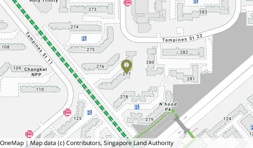 Location map of Blk 277 Tampines St 22, a HDB resale block in Tampines, Singapore