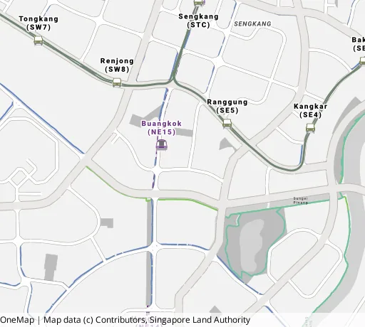 Map of the area around Blk 277A Compassvale Link in Sengkang, showing 400 m and 1 km rings and 3 primary schools within 1 km