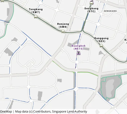 Map of the area around Blk 278B Compassvale Bow in Sengkang, showing 400 m and 1 km rings and 6 primary schools within 1 km