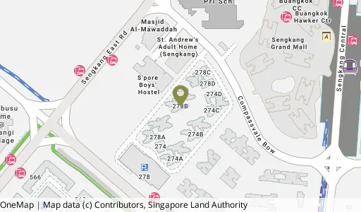 Location map of Blk 278B Compassvale Bow, a HDB resale block in Sengkang, Singapore