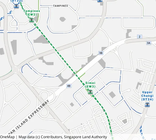Map of the area around Blk 279 Tampines St 22 in Tampines, showing 400 m and 1 km rings and 4 primary schools within 1 km