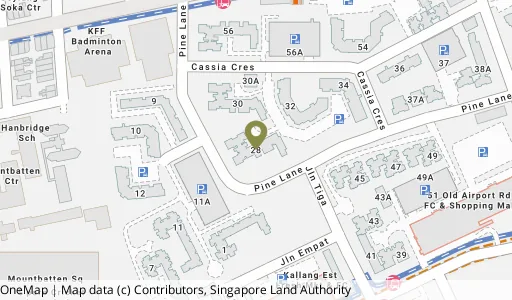 Location map of Blk 28 Cassia Cres, a HDB resale block in Geylang, Singapore