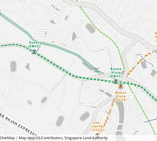 Map of the area around Blk 28 Ghim Moh Link in Queenstown, showing 400 m and 1 km rings and 2 primary schools within 1 km