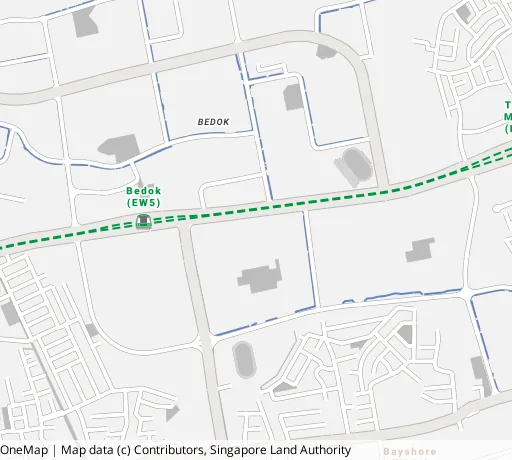 Map of the area around Blk 28 New Upp Changi Rd in Bedok, showing 400 m and 1 km rings and 2 primary schools within 1 km