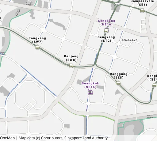 Map of the area around Blk 281A Sengkang East Ave in Sengkang, showing 400 m and 1 km rings and 7 primary schools within 1 km