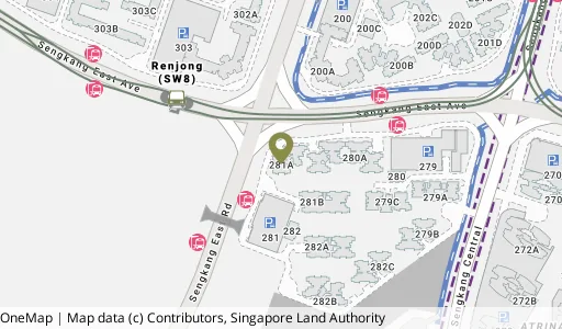 Location map of Blk 281A Sengkang East Ave, a HDB resale block in Sengkang, Singapore