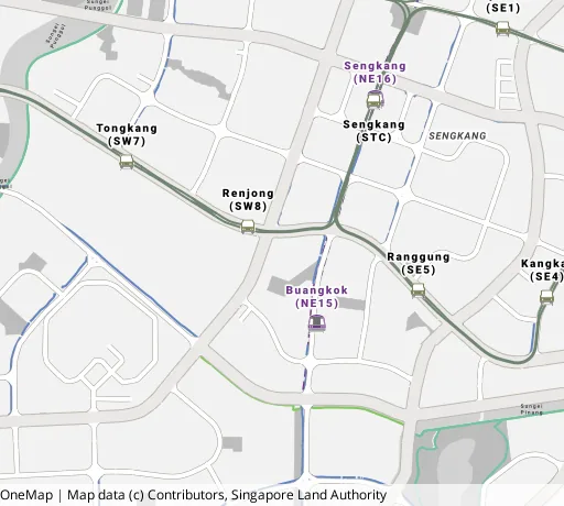 Map of the area around Blk 281B Sengkang East Ave in Sengkang, showing 400 m and 1 km rings and 6 primary schools within 1 km