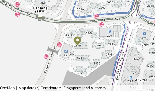 Location map of Blk 281B Sengkang East Ave, a HDB resale block in Sengkang, Singapore