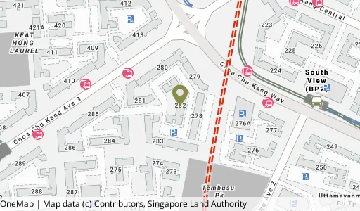 Location map of Blk 282 Choa Chu Kang Ave 3, a HDB resale block in Choa Chu Kang, Singapore