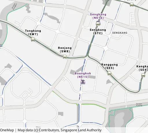 Map of the area around Blk 282A Sengkang East Ave in Sengkang, showing 400 m and 1 km rings and 6 primary schools within 1 km
