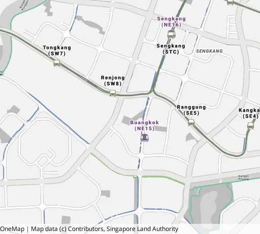 Map of the area around Blk 282B Sengkang East Ave in Sengkang, showing 400 m and 1 km rings and 5 primary schools within 1 km