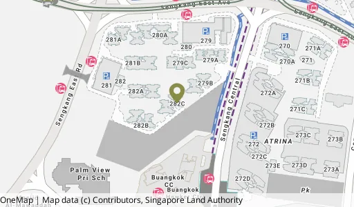 Location map of Blk 282C Sengkang East Ave, a HDB resale block in Sengkang, Singapore