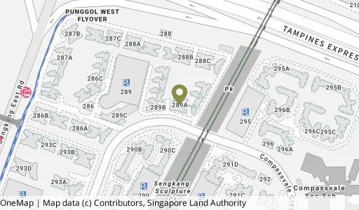 Location map of Blk 289A Compassvale Cres, a HDB resale block in Sengkang, Singapore