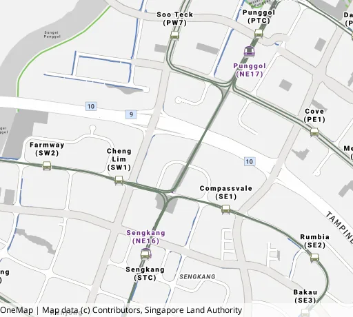 Map of the area around Blk 289B Compassvale Cres in Sengkang, showing 400 m and 1 km rings and 6 primary schools within 1 km