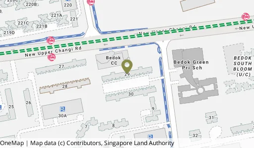 Location map of Blk 29 New Upp Changi Rd, a HDB resale block in Bedok, Singapore