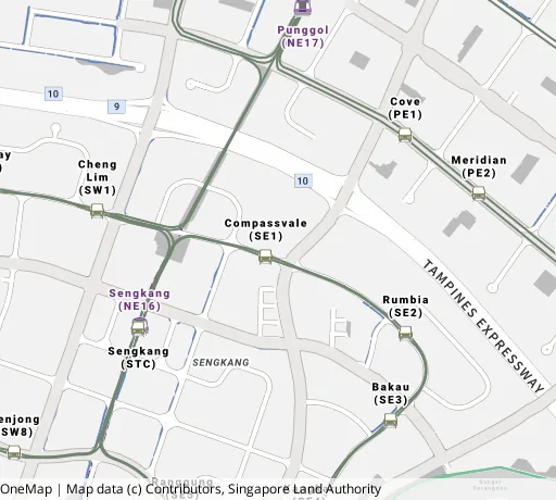 Map of the area around Blk 297B Compassvale St in Sengkang, showing 400 m and 1 km rings and 7 primary schools within 1 km