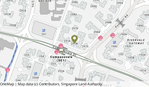 Location map of Blk 297B Compassvale St, a HDB resale block in Sengkang, Singapore