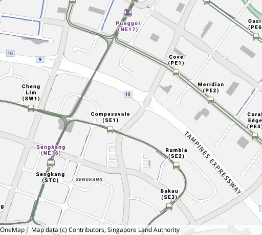 Map of the area around Blk 298B Compassvale St in Sengkang, showing 400 m and 1 km rings and 7 primary schools within 1 km