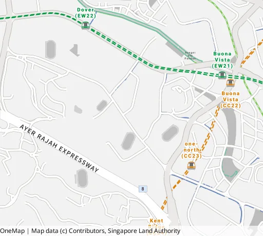 Map of the area around Blk 3 Dover Rd in Queenstown, showing 400 m and 1 km rings and 1 primary school within 1 km
