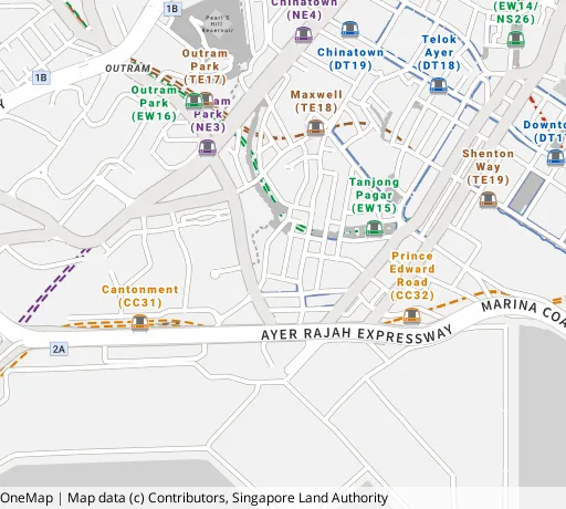 Map of the area around Blk 3 Tg Pagar Plaza in Central Area, showing 400 m and 1 km rings and 1 primary school within 1 km