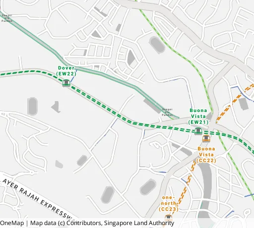 Map of the area around Blk 30 Ghim Moh Link in Queenstown, showing 400 m and 1 km rings and 2 primary schools within 1 km