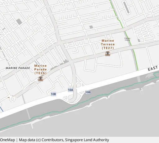 Map of the area around Blk 30 Marine Cres in Marine Parade, showing 400 m and 1 km rings and 3 primary schools within 1 km