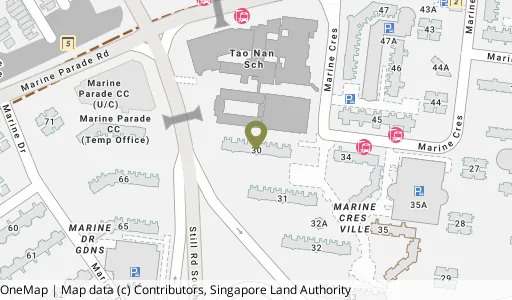 Location map of Blk 30 Marine Cres, a HDB resale block in Marine Parade, Singapore