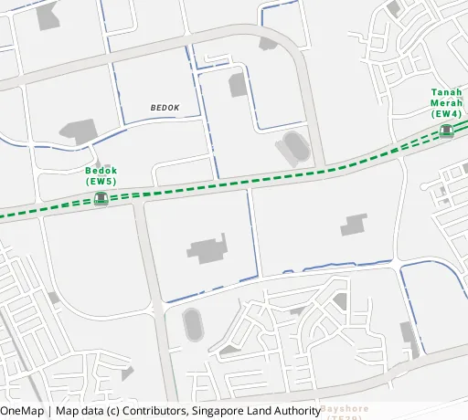 Map of the area around Blk 30 New Upp Changi Rd in Bedok, showing 400 m and 1 km rings and 2 primary schools within 1 km