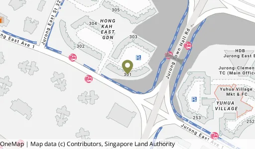 Location map of Blk 301 Jurong East St 32, a HDB resale block in Jurong East, Singapore