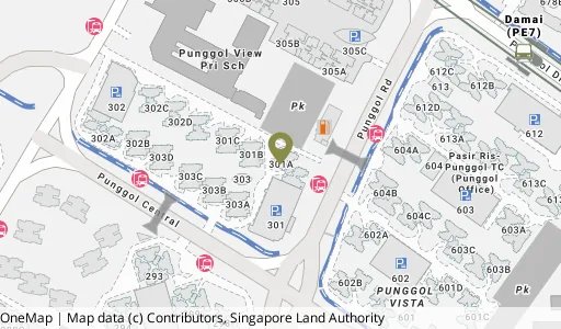 Location map of Blk 301A Punggol Ctrl, a HDB resale block in Punggol, Singapore
