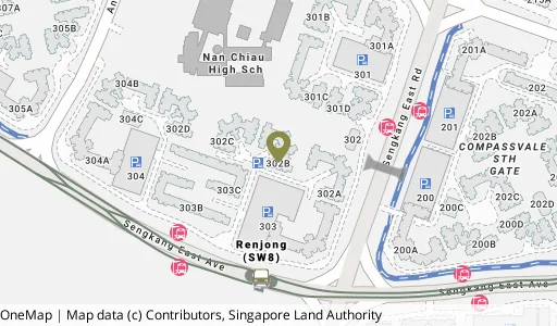 Location map of Blk 302B Anchorvale Link, a HDB resale block in Sengkang, Singapore