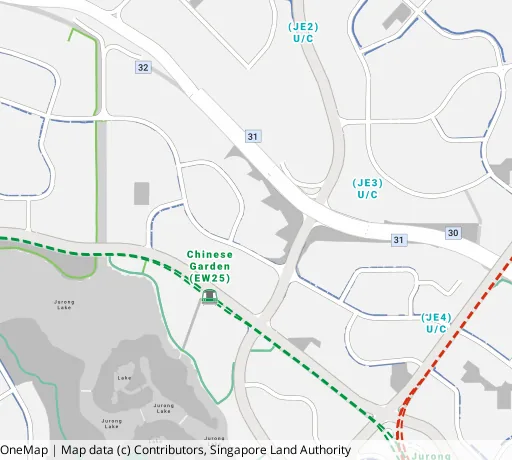 Map of the area around Blk 304 Jurong East St 32 in Jurong East, showing 400 m and 1 km rings and 4 primary schools within 1 km