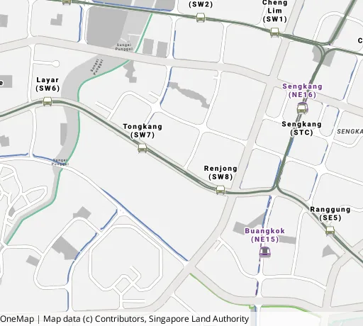 Map of the area around Blk 305A Anchorvale Link in Sengkang, showing 400 m and 1 km rings and 4 primary schools within 1 km