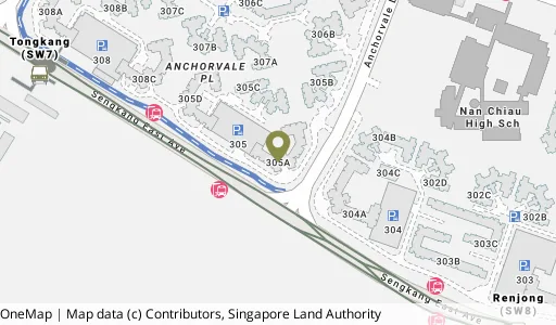 Location map of Blk 305A Anchorvale Link, a HDB resale block in Sengkang, Singapore